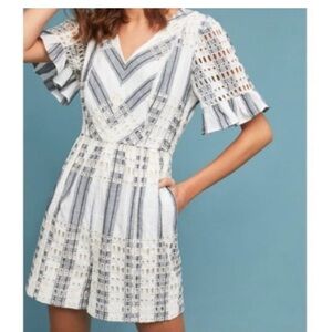 Anthropologie Ett:twa Striped Eyelet Romper Size 4